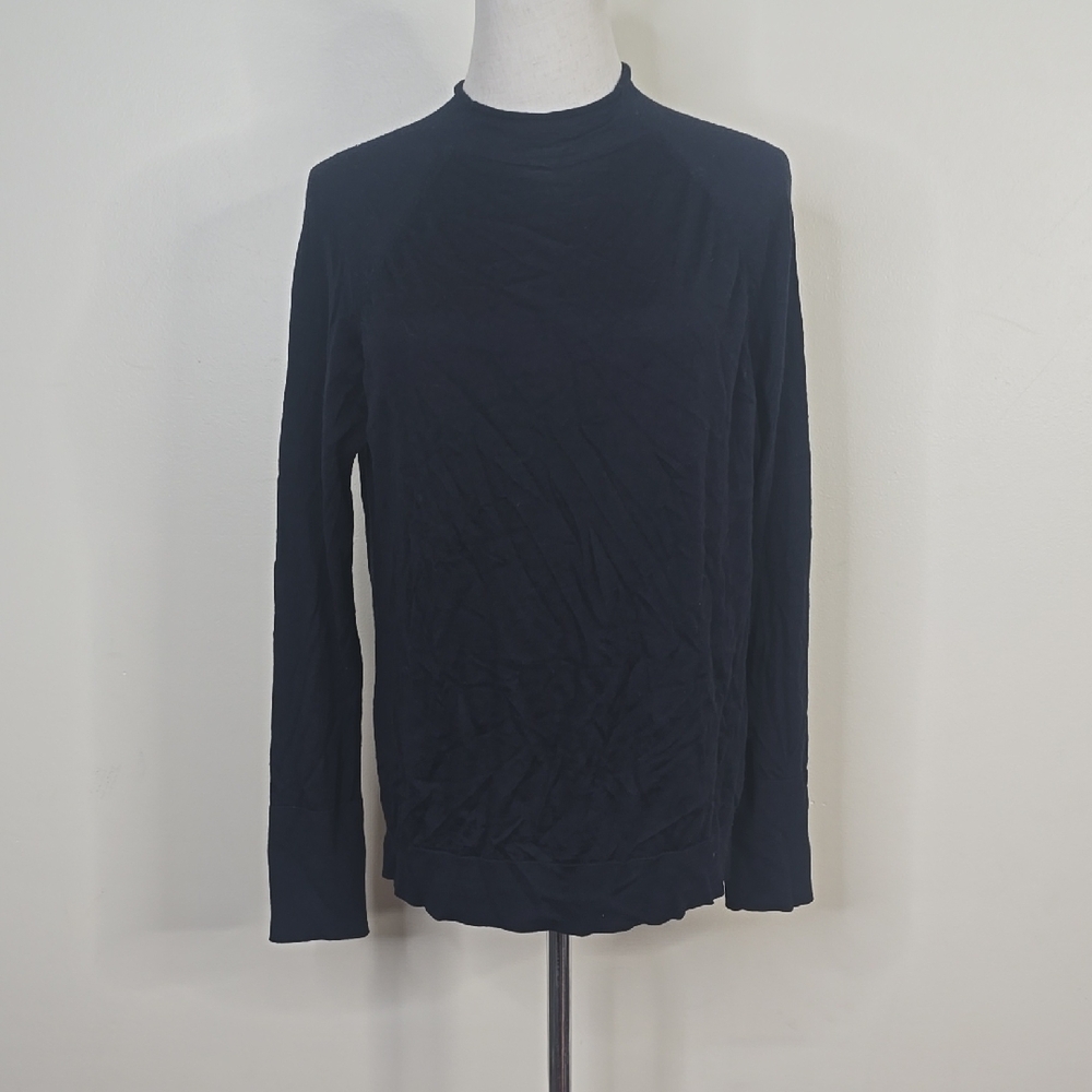 COS Mock Neck Pullover Ribbed Knit Top Long Sleeve Size EUR-S Navy Blue